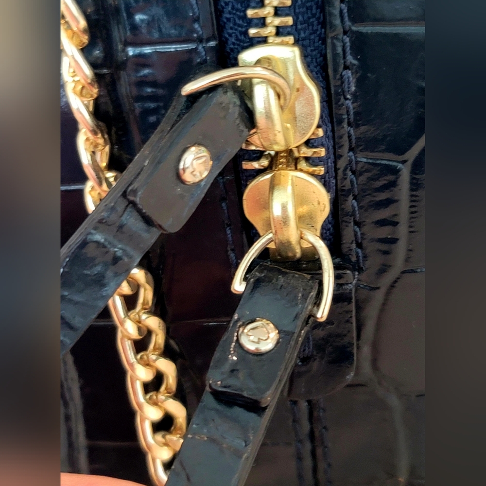 Kate Spade Felix Riverside Street Croc-Embossed Leather Handbag Navy Blue - Picture 11 of 16